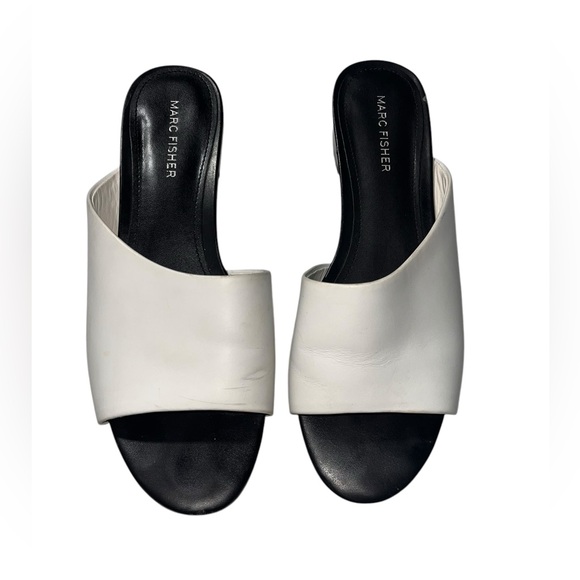 Marc Fisher Leather Heeled White Mules - Oditi Size 8.5 M - Picture 2 of 7